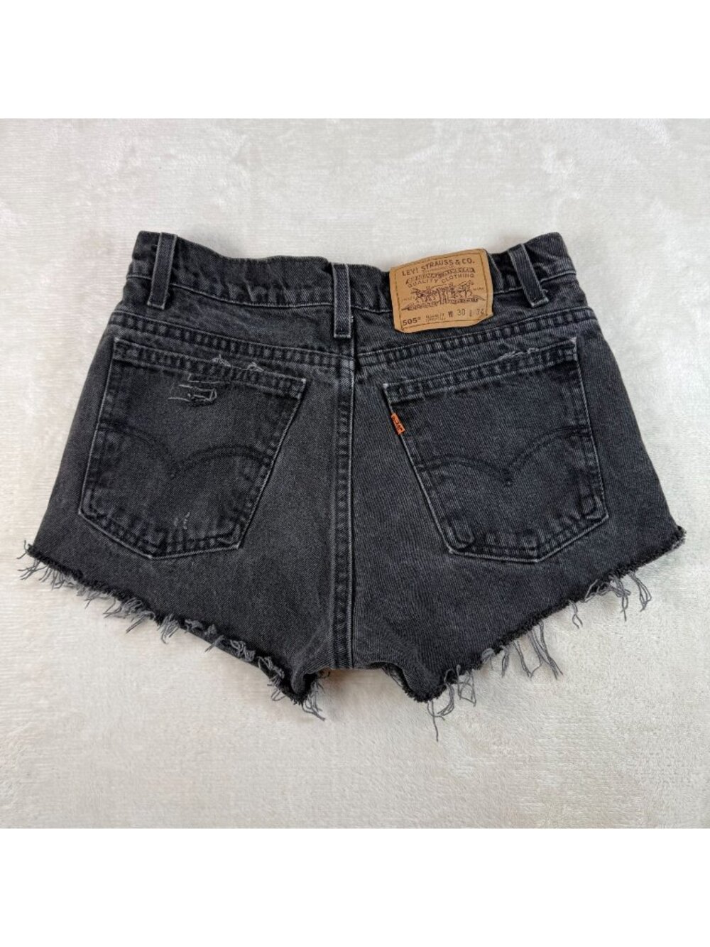 Vintage Levi Orange Tab Cut Off 505 Denim Shorts Washed Black Womens 30